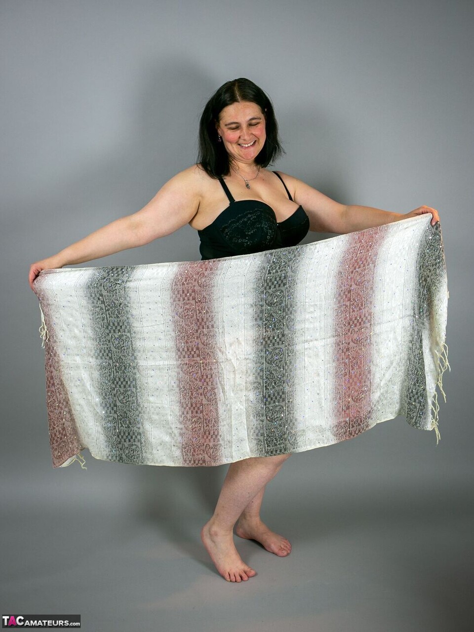 Brunette Amateur Nude Photoshoot with Sheer Fabric